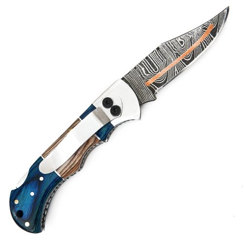 Damascus Pocket Knife with Clip - 6.5" Handmade Folding Knife with Sheath - Pocket Knife For Men - Camping Hunting Fishing Indoor & Outdoors Activities - Damascus Knife - Folding Hunting Knives