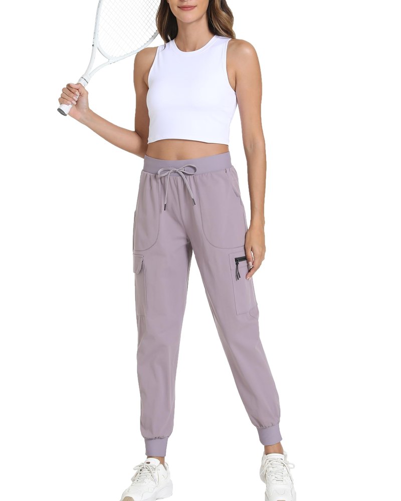 Womens Hiking Pants Water Resistant - Cargo Joggers for Women with Pockets Lightweight Quick Dry Travel Camping Pants (Tapered Primrose Purple, Small)