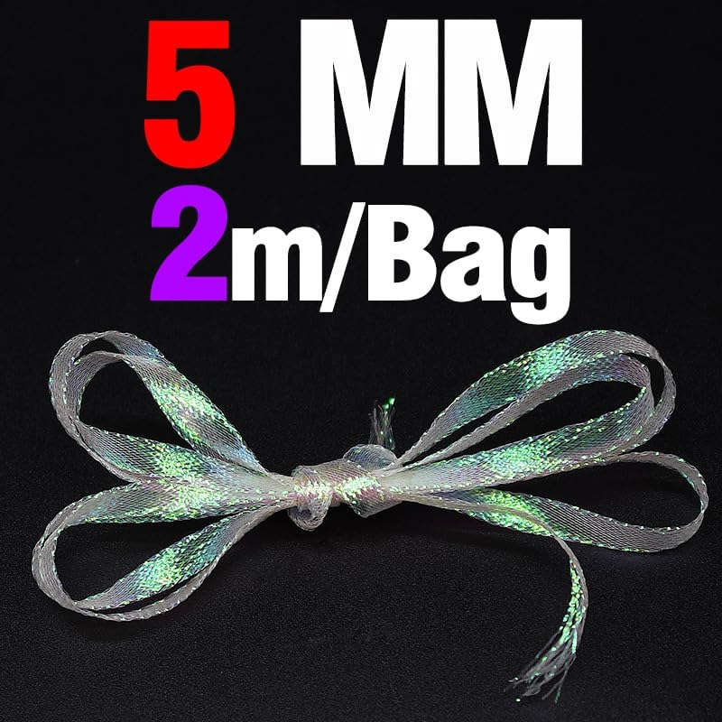 2pcs Ice Pearl Braidback 3/5mm Flat Diamond Braid Lace Sparkle Shrimp Backs Pearlescent Braided Fly Tying Material