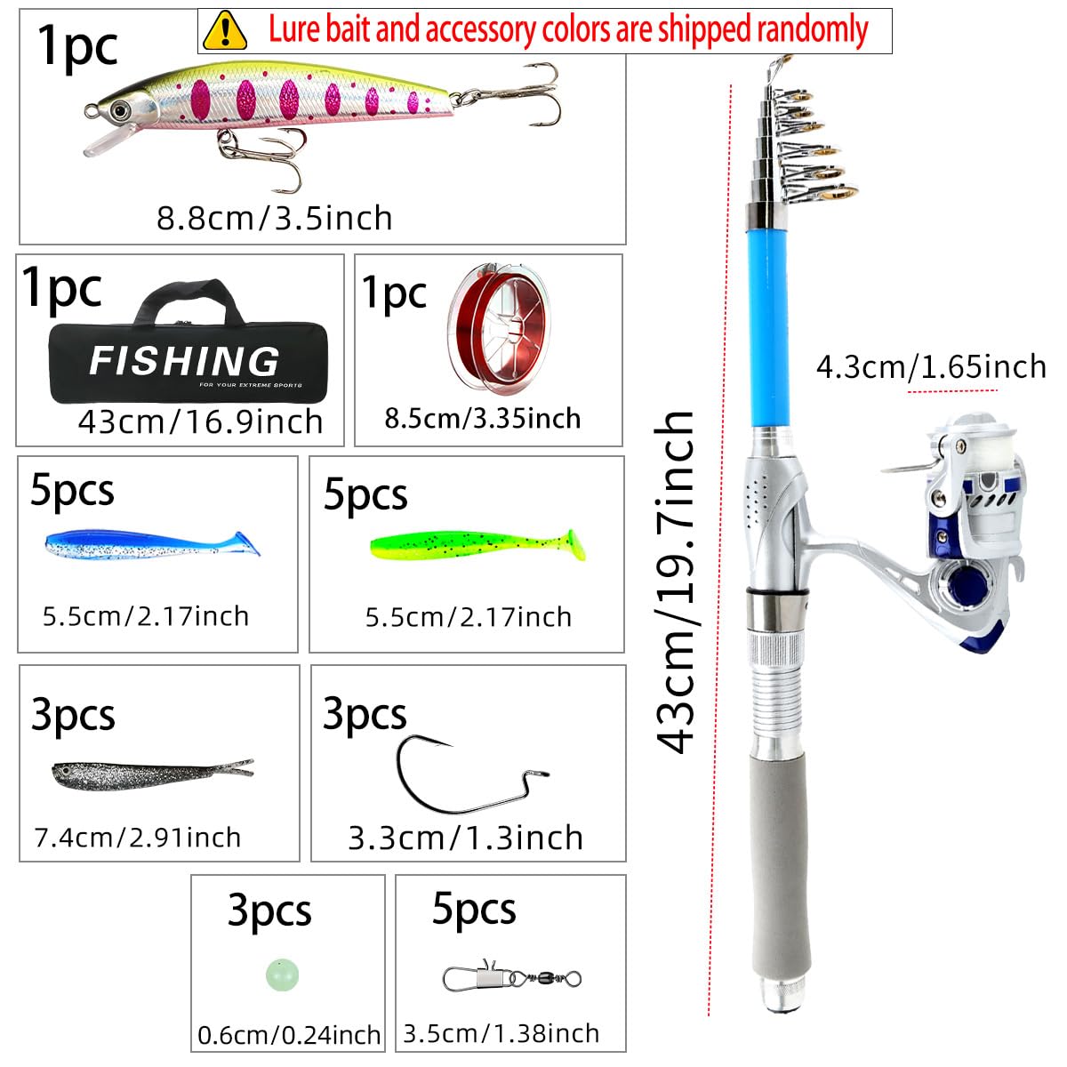 Hyxhyes Spinning Rod and Reel Combo,Carbon Fiber Telescopic Fishing Rod and Wheel Set, Fishing Rod Set Suitable for Beginners and Adults as a Fishing Equipment Set. (1.8m(5.9ft))