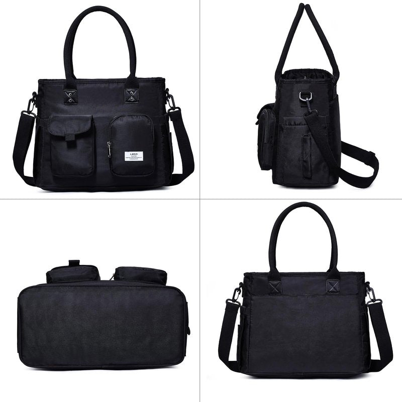 LMGO Large Utility Tote Bag with Multi-pockets and Compartment for Women, Crossbody Shoulder Bags with Zipper for Work, Travel Essentials for Nurse Teacher Carry On - Black