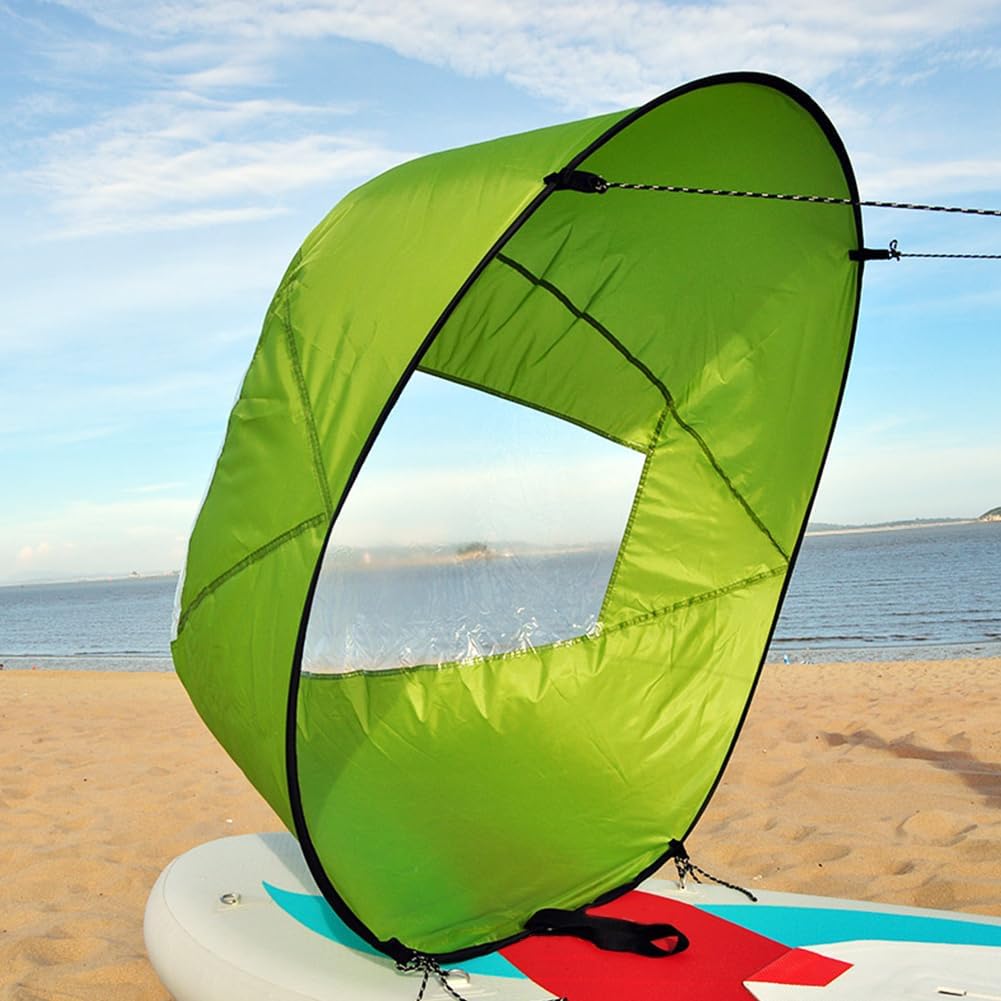Kayak Wind Sail, Portable Foldable Durable Wind Sail with Transparent Window for Kayak Canoes (Green)