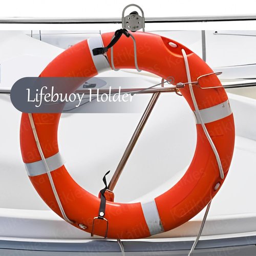 Stainless Steel Life Ring Buoys Holder and Safety Emergency Whistles Kit Horseshoe Bracket Plastic Mount Well