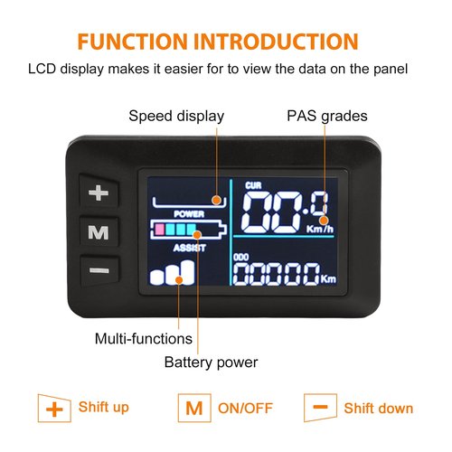 5Pins Electric Bike LCD Display Meter, 24V 36V 48V E Bike Control Panel For Handlebars Approximately Φ22.2mm / Φ0.87in, Waterproof Connector, No.2 Communication Protocol