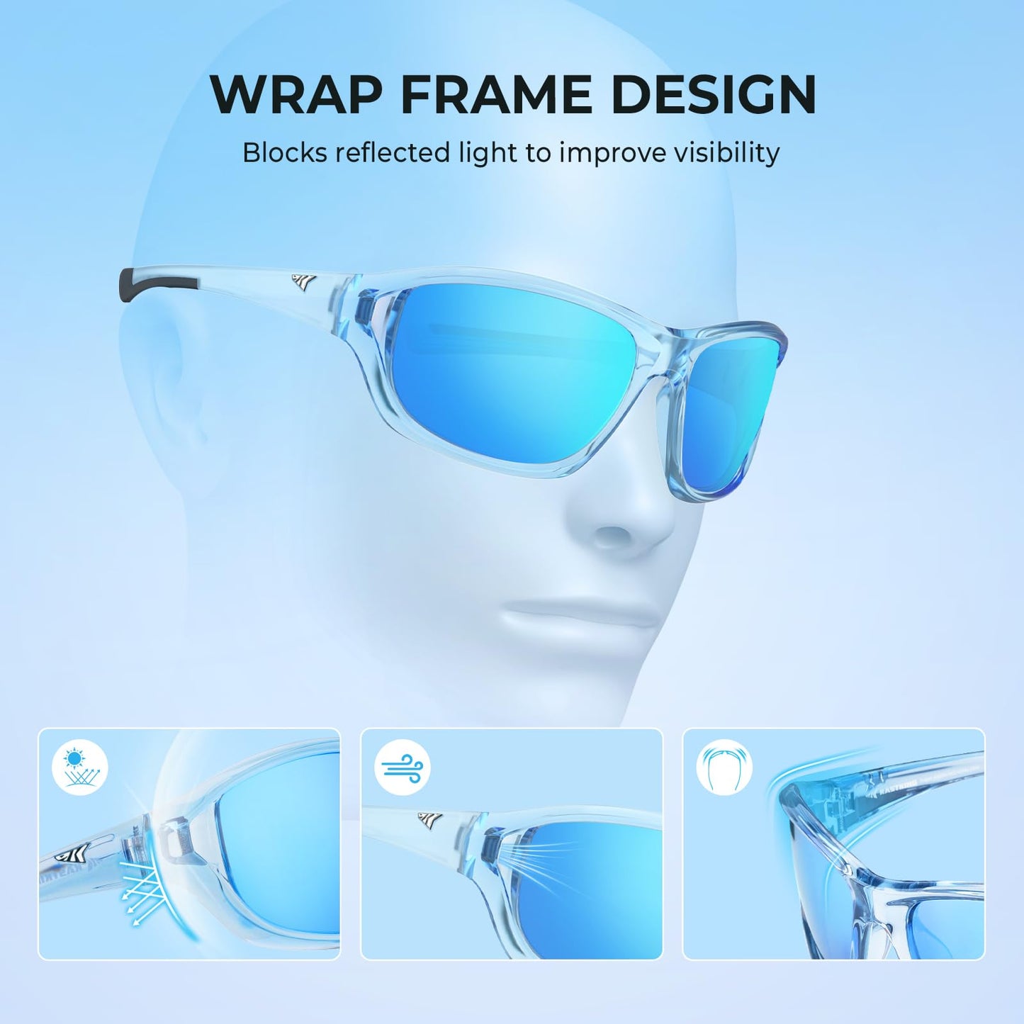 KastKing Dugan Polarized Sport Sunglasses for Men and Women, Ideal for Driving Fishing Cycling Running, UV Protection