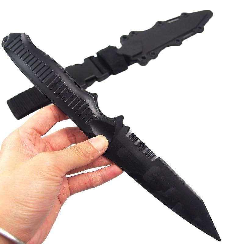 Tactical Rubber Trainer Knife Combat Bayonet with Scabbard/Sheath - 11.8in Black (Variation: 1pcs Rambo-Black)