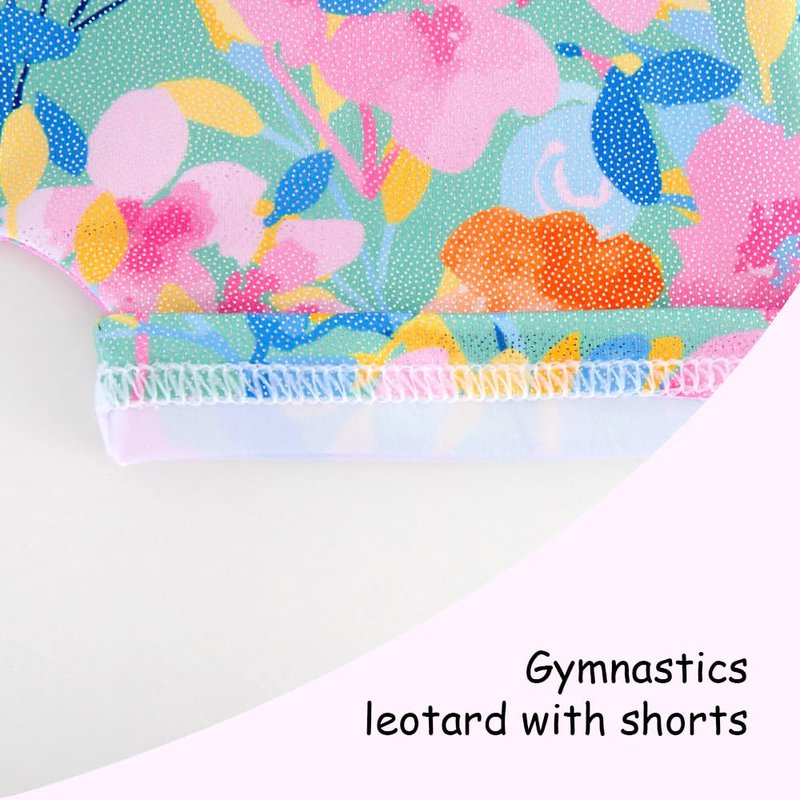 Gymnastics Leotards for Girls Toddler Ballet Dance Tumbling Outfits 5t 6 Kids Sleeveless Gymnastic Biketard with Shorts Sparkly Pink Flowers Dancwear Unitards Clothes Bodysuit (Pink Floral, 5-6 Years)