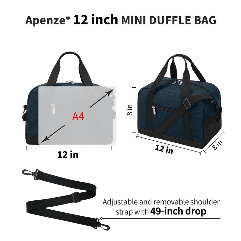 Apenze Small Gym Bag Carry On Bag - 12 in Mini Duffle Bag Lightweight for Overnight Travel(Navy Blue)