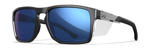 Wiley X WX Apex Sunglasses Safety Glasses for Men Shatterproof UV Eye Protection for Combat, Shooting Captivate Polarized Blue Mirror Lenses Matte Grey Frames