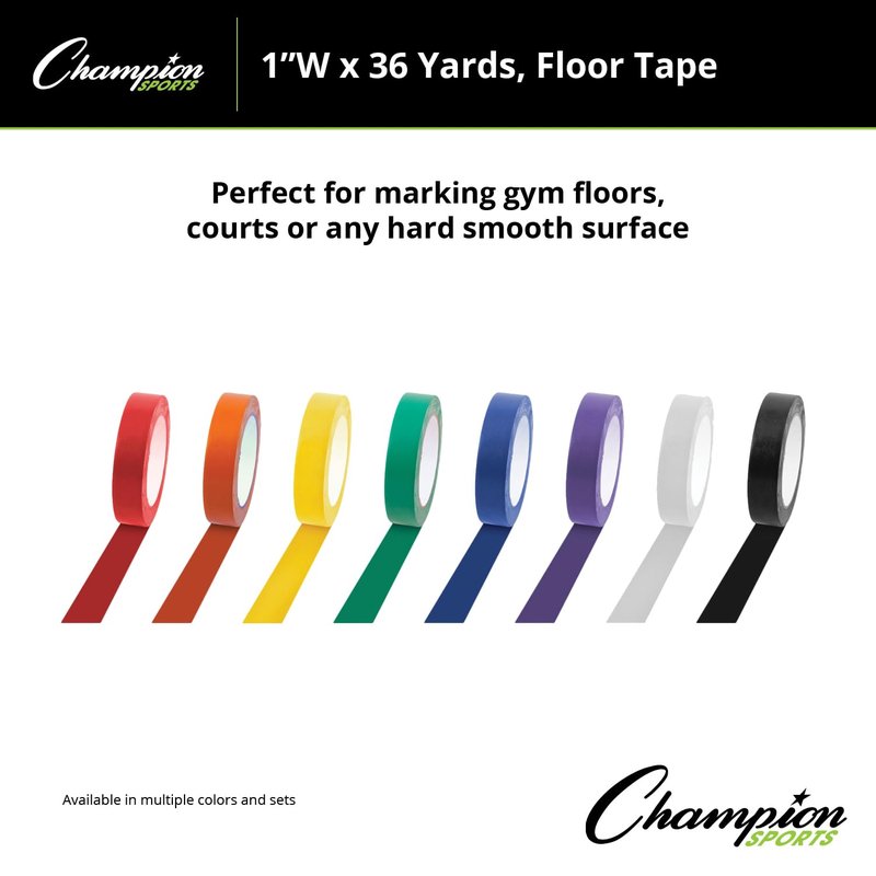 Champion Sports Vinyl Tape, 1" Wide x 36 Yards Long, Yellow - Durable Floor Marking Tape - Schools, Gyms, Restaurants