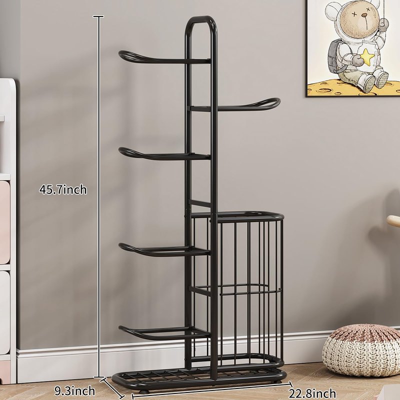 MLUPODY Sports Ball Storage Rack | Adjustable Vertical Stand for Basketball, Soccer, Volleyball & More | Durable Steel Organizer for Garage |5-Ball |45.7 inches, black