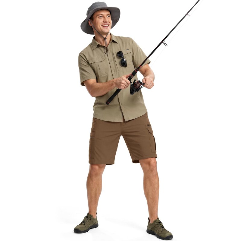 Jessie Kidden Mens Outdoor Casual Expandable Waist Lightweight Water Resistant Quick Dry Fishing Hiking Shorts (6222 Coffee 42)