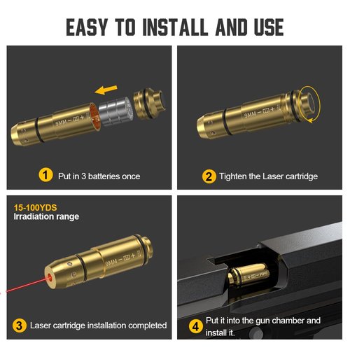 VANTARA 9mm Laser Training Cartridge for Dry Fire Laser Training Brass Shell with 3 Set Batteries