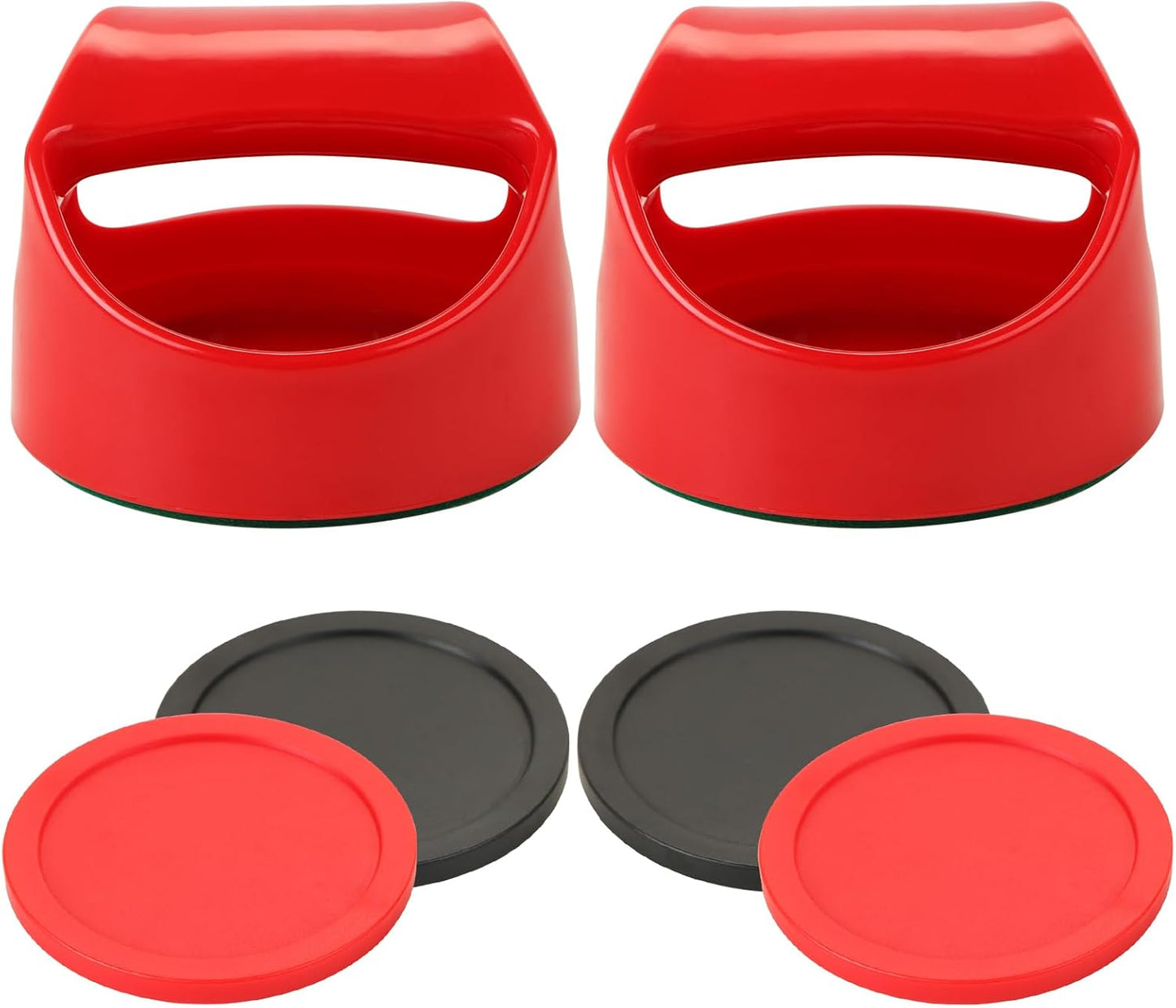1 Set 100mm Air Hockey Pushers and Air Hockey Pucks Great Goal Handles Pushers Goal Handles Paddles Replacement Accessories - 2 Red Pushers and 4 Pucks (2 Red and 2 Black)
