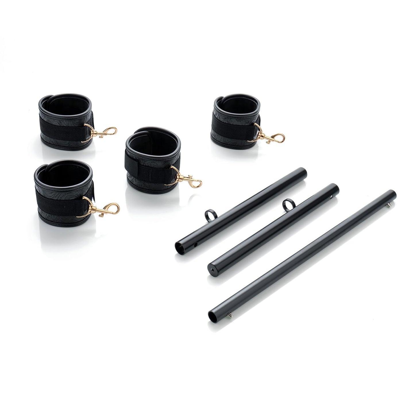 3 in 1 Heavy Duty Stainless Steel Expandable Silver Spreader Bar with 4pcs Furry Purple Adjustable Straps,Workout Bar for Home Gym,Portable Detachable Pilates Kit (Black+Black Embossed PU Kit)