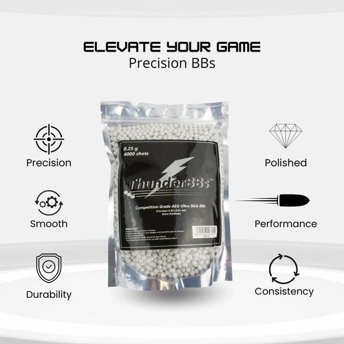 Thunder BBs TBB0.25 Airsoft BBS 0.25G, Competition Grade, White or Off White, 4000 Rounds/Bag