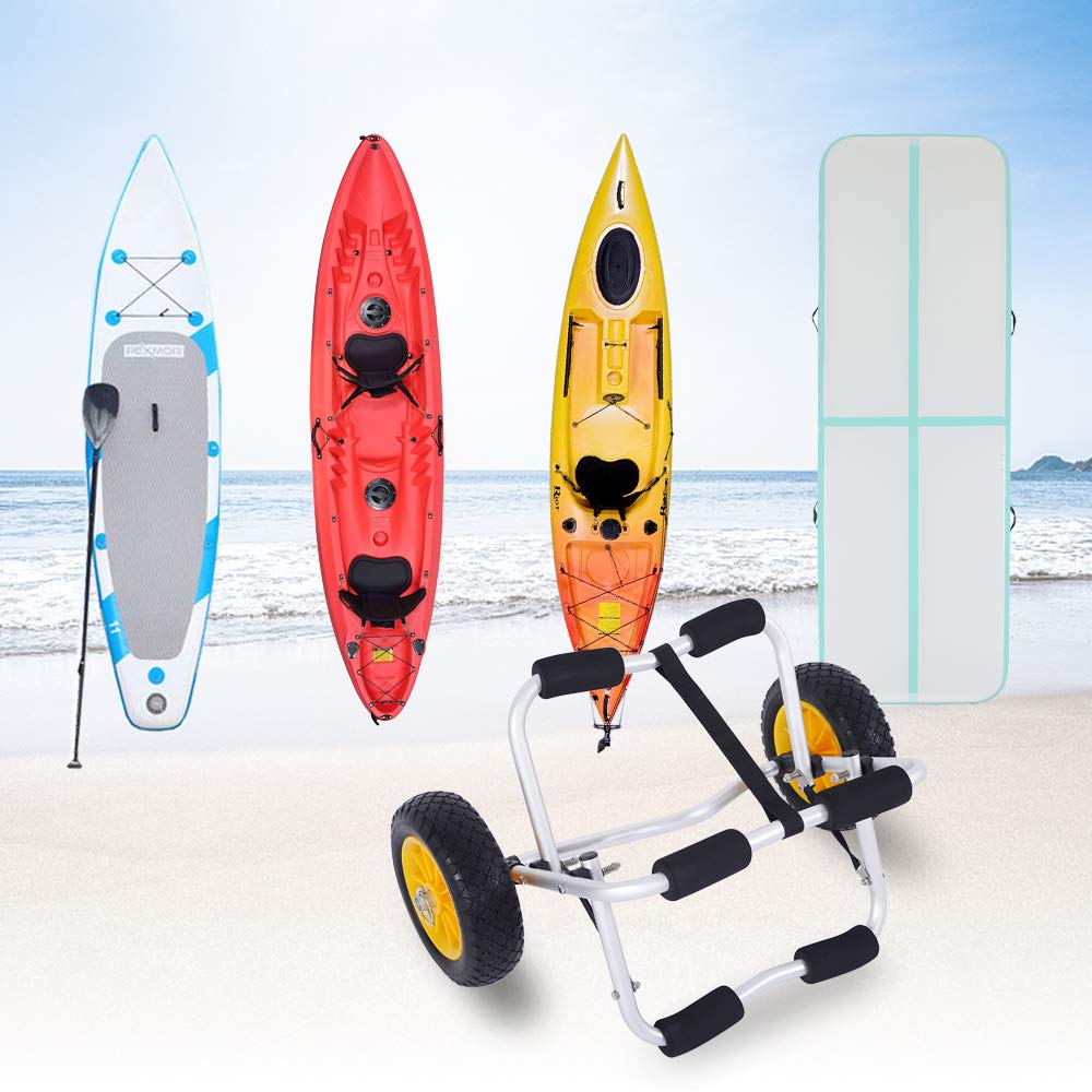 Kayak Cart, 1.5MM Bend Aluminum Alloy Canoeing Trailer Cart,Light and Practical Boat Kayak Canoe Cart Carrier Dolly Trailer Tote Trolley Transport,Silver