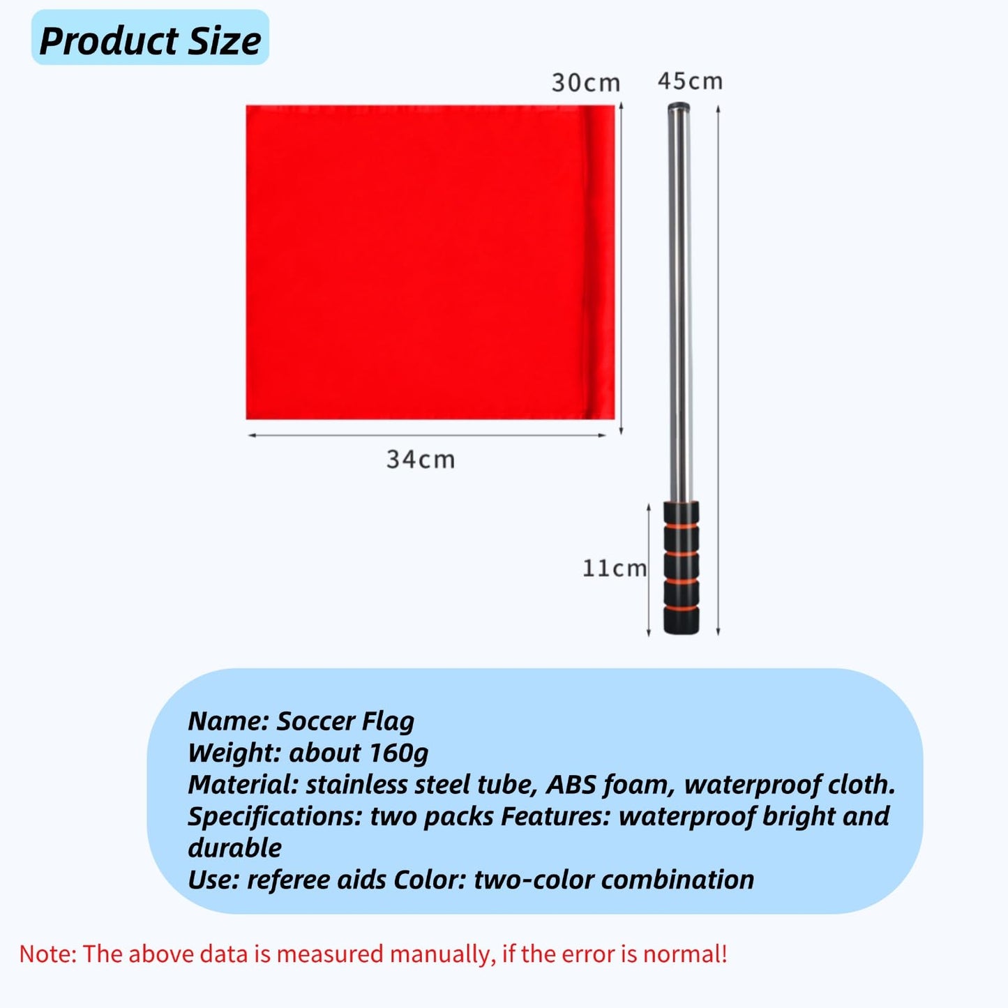 2 Pcs Red Volleyball Flags, Stainless Steel Command Hand Flag Red Signals Flag, Line Judge Referee Flag with Sponge Handle, Special Patrol Performance Linesman Official Flag for Linesman, Track and Field, Sports Events, Soccer, Football