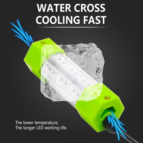 70W DC 12V IP68 Waterproof Aluminum Glowing Boat Fish Attractants Lure Green Submersible Fishing Lights LED Underwater for At Night Snook Crappie with Battery Clips