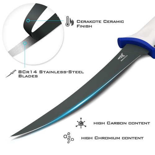 KastKing Spartacus Fillet Knife, Razor Sharp 8Cr14 Stainless-Steel Blade, Boning and Food Prep Knives, Durable/Comfortable Handles, Protective Sheath, Perfect for Fresh or Saltwater