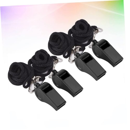 HONMEET 4pcs Plastic Whistles with Lanyard Emergency Survival Referee Whistles for Sports Loud Sound Lightweight for Football Basketball Soccer