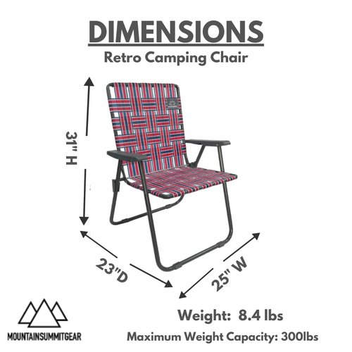 MOUNTAIN SUMMIT GEAR Retro Webbed Camping Chair - Lightweight, Foldable, Durable Steel Frame, 300lb Capacity, Vintage Red/Blue Stripes by Caddis Sports