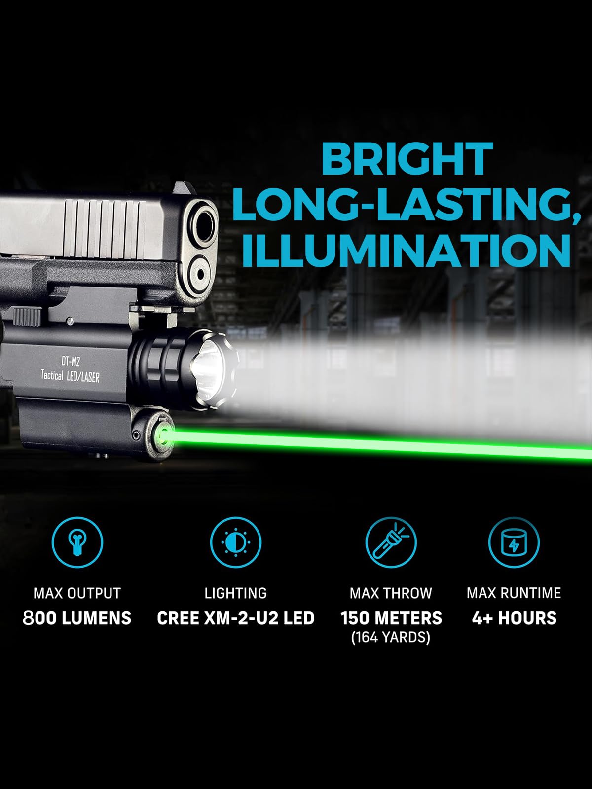 300 Lumens Pistol Light Laser Combo, Strobe Function for Green/Red/Blue Laser and Tactical Light with Slidable Rail Fits Full Size Guns w/Rail