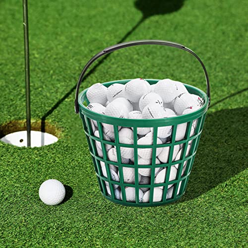 Bekith 2 Pack Plastic Golf Ball Basket, Golfball Container Ball Bucket with Handle, Holds 40-50 Balls, Green