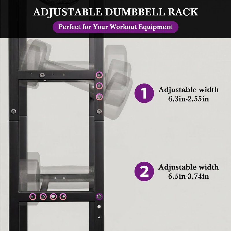 Dumbbell Rack, Home Gym Storage Rack, Adjustable Weight Rack Organizer with Wheels & Hooks, Heavy Duty Gym Equipment Storage, Workout Storage Organizer for Garage Gym
