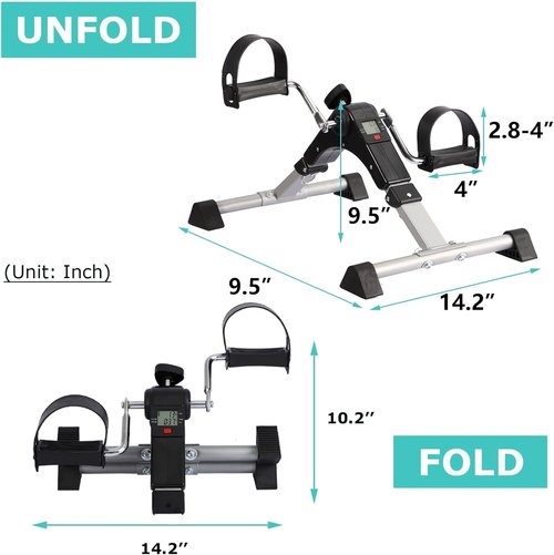 Houjud Pedal Exerciser Stationary Under Desk Mini Exercise Bike- Hand, Arm & Leg Exercise Peddling Machine - Low Impact, Adjustable Fitness Rehab Equipment for Seniors (Silver)
