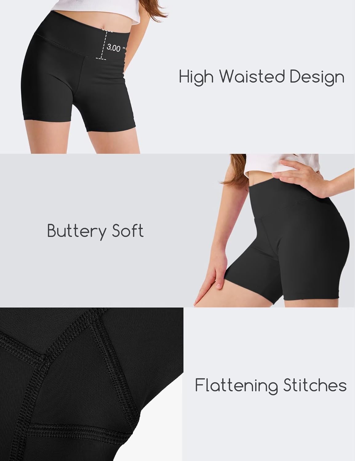 3 Pack Girls 4'' High Waisted Black Biker Shorts, Athletic Running Yoga Shorts for Kids Teen