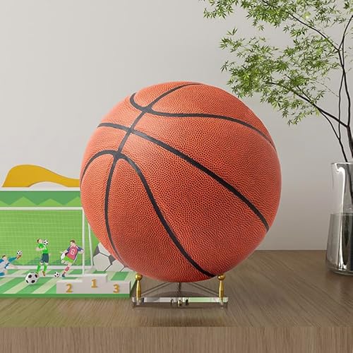 SVENJBB Ball Holder for Basketball, Football, Soccer, Volleyball, Crystals and Rocks, Clear Acrylic Ball Stand with Gold Pegs & Rubber Feet for Displaying Sports Memorabilia, 1 Pack