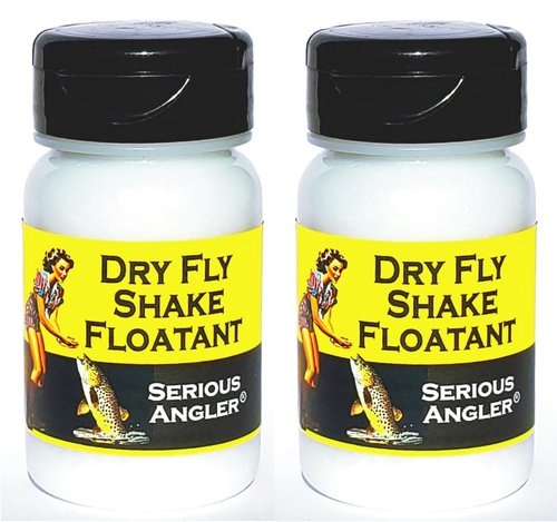 Dry Fly Shake Floatant - Fly Fishing Floatant Creates a Hydrophobic Powder Coating on Dry Flies Just by Shaking. Restores Soggy Flies to Dry High Floating Condition. Made in The USA. Twin Pack
