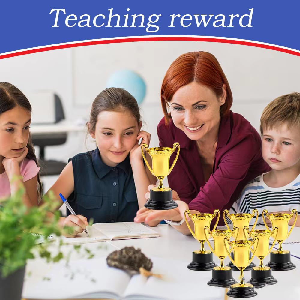HOPELJ Kids Mini Award Trophy Cups - Pack of 6 Bulk - Plastic Gold Silver Bronze Award Trophies Set for Kids for Party Favors, Props, Rewards, Winning Prizes, Competitions