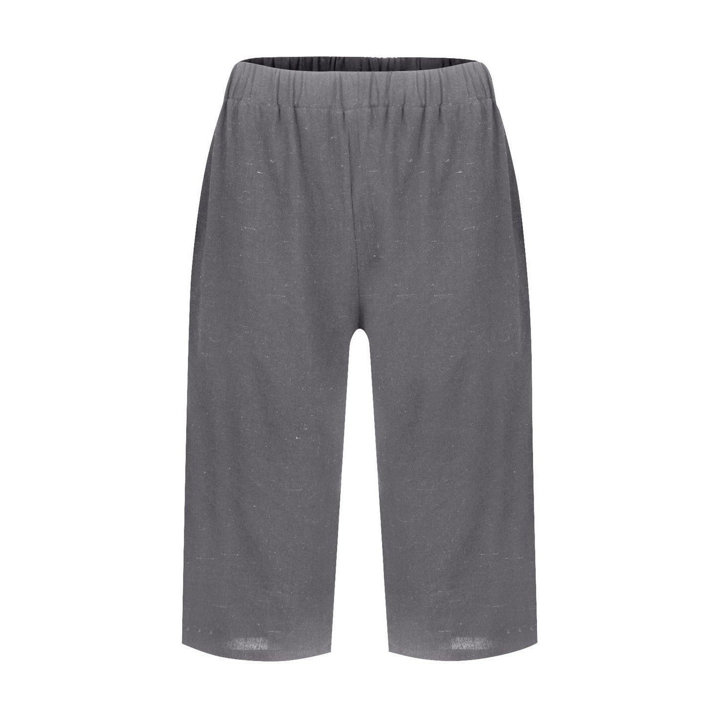 DMOYALA Knee Length Linen Shorts for Women Summer Trendy Elastic Waist Bermuda Shorts with Pockets Loose Beach Pants Dark Grey M