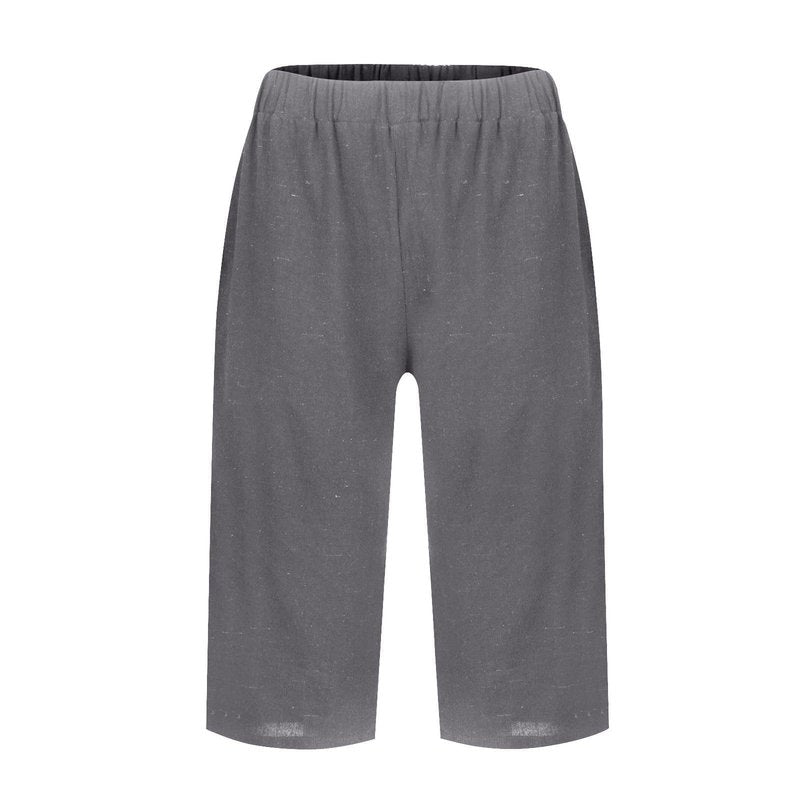 DMOYALA Knee Length Linen Shorts for Women Summer Trendy Elastic Waist Bermuda Shorts with Pockets Loose Beach Pants Dark Grey M