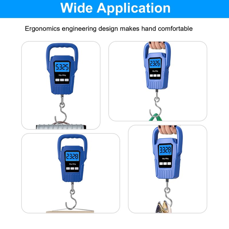 Digital Fish Scale Hanging Scale Fishing Scale,110lb/50kg Luggage Scale,Upgrade Large Handle & Backlit LCD Display, Electronic Balance Digital Fishing Postal Scale,Blue,Fishing Gifts for Men