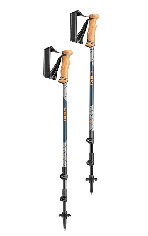 LEKI Legacy Lite Aluminum Adjustable Lightweight Walking Poles for Trekking & Hiking - Orange-Blue-Anthracite - 100-135 cm