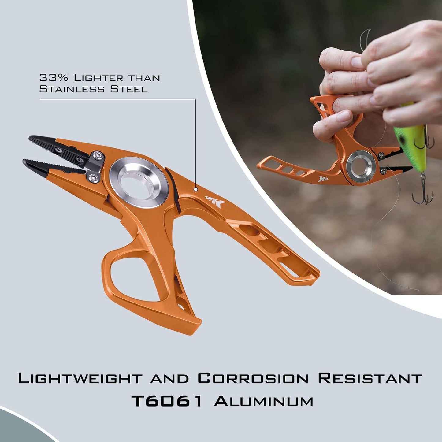 KastKing Micro Gila Fishing Pliers, Integrated Finger Hole, Aircraft Grade Aluminum, Fishing Tools, Saltwater Resistant Fishing Gear, Tungsten Carbide Cutters, Burt Orange