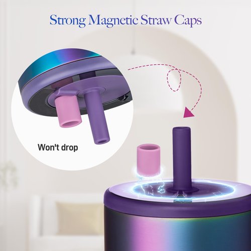 VANEST 2 Pack Magnetic Straw Caps Compatible with BrüMate All Era and Resa Tumblers, Silicone Straw Caps Toppers Compatible with Brumate Accessories, Straw Covers Protectors BPA Free (Purple)