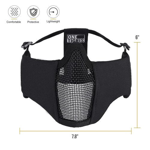 OneTigris 6" Foldable Half Face Mesh Mask with Ear Protection, Tactical Lower Face Protective Mask (Black)
