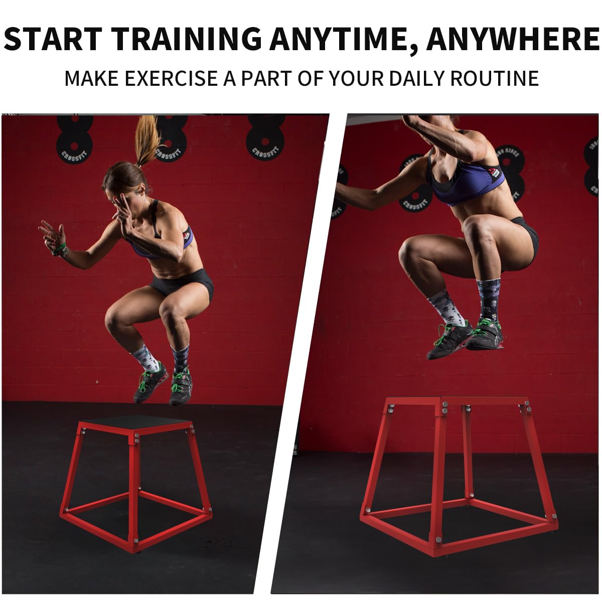 12 Inch Steel Plyo Box for Exercise, Plyometric Jumping Box,Metal Exercise Step Up Box with Anti-Slip Surface for Home Gym, Red