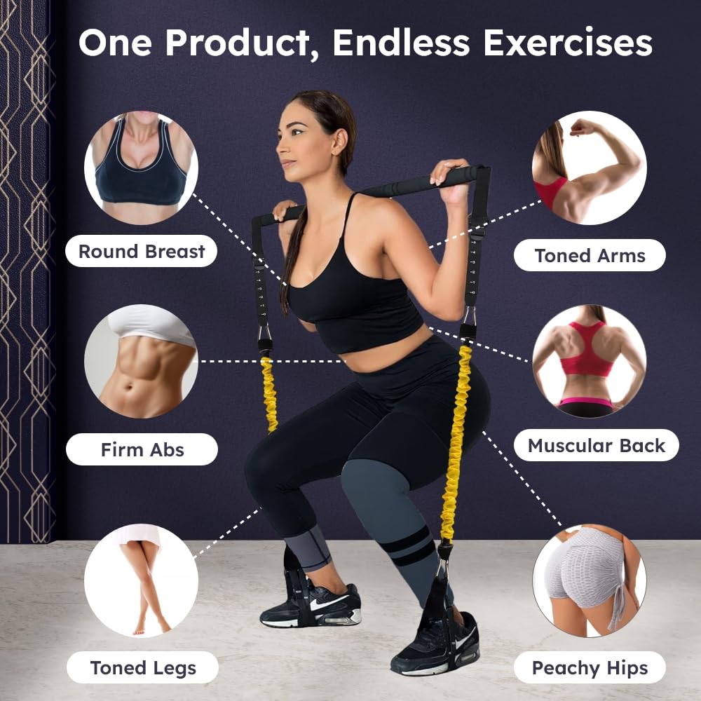 KARLUTX Pilates Bar Kit with Resistance Bands (10 Units) | Portable Home Gym | Booty Bands, Jump Rope & Full-Body Workout Equipment | Dedicated Video Channel