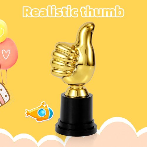 Golden Thumbs Up Trophy, 5.12in Engraving Funny Plastic Winner Award Status Sculpture for Celebrations Sports Game Classroom Job Football Competition Rewards Gift for Humorous Recognition