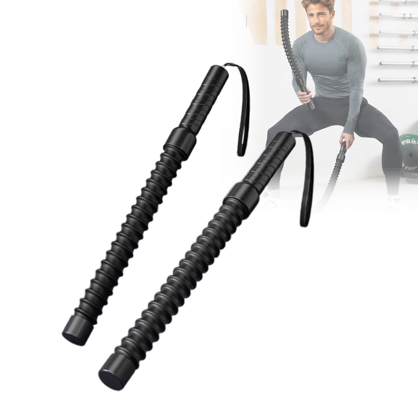 2-Pack Battle Rope & Ropeless Fitness Sticks Set - Dual Spring Resistance Training Cords for Full Body Workout, Home Gym Equipment for Men/Women Strength Conditioning (Rope)