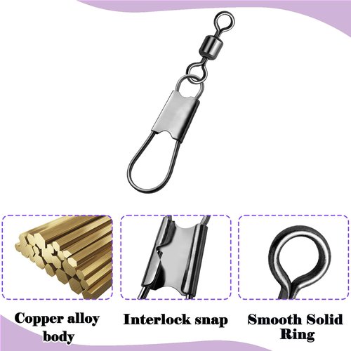 Natufish Fishing Snap Swivels & Barrel Swivels - 50 Pack Stainless Steel Corrosion-Resistant Saltwater/Freshwater Swivel Clips with Safety Interlock for Fishing Lures, Leader Lines 14#