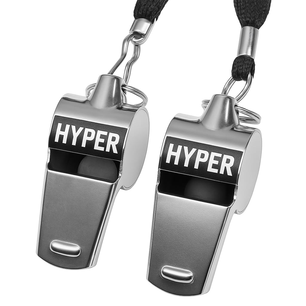 HyperSteel Stainless Steel Whistle Set (2 Pack) – Super Loud Sound – Survival, Emergency, Coaching, Referee, Dog Training – Includes Lanyards – Metal Whistles for Sports & Outdoor Use.