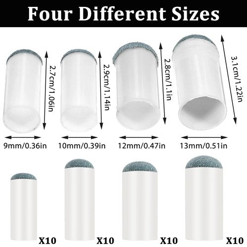40 pcs Slip On Pool Cue Tips Shaper, No Glue or Tools Pool Stick Tips Replacement Kit, 4 Sizes Billiard Cue Sticks Tip Pools Table Accessories for Most Pools Snooker Cues 9mm/ 10mm/ 12mm/ 13m