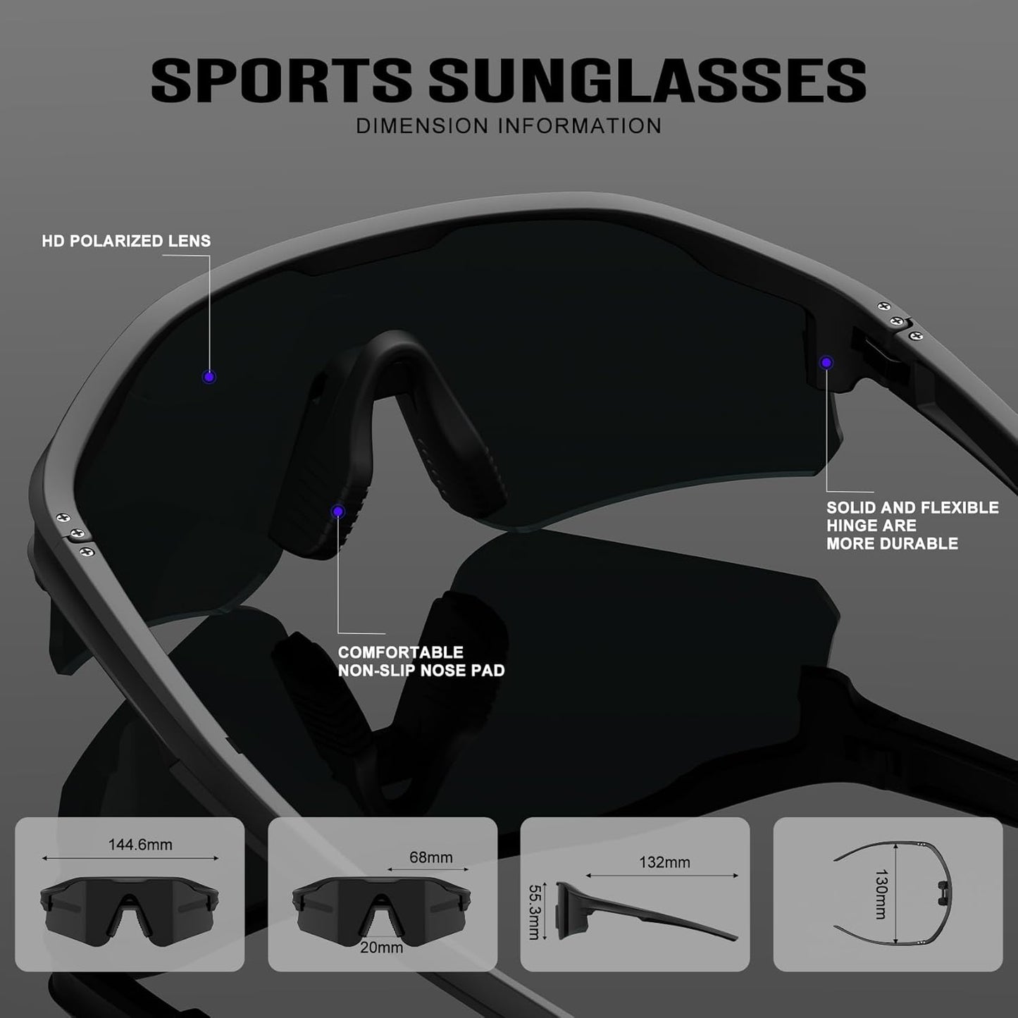 KALIYADI Mens-Sunglasses Polarized Cycling-Sunglasses: Men Women Sports Sun Glasses UV400 Protection for Running