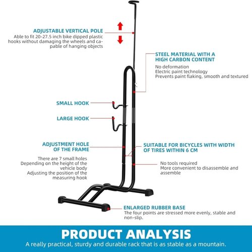 Andeshunk Bicycle Floor Stand, 3 in 1 Display Stand Rack and Repair Stand for Mountain Bikes, Road Bicycles for 29 Inch Wheels, Black